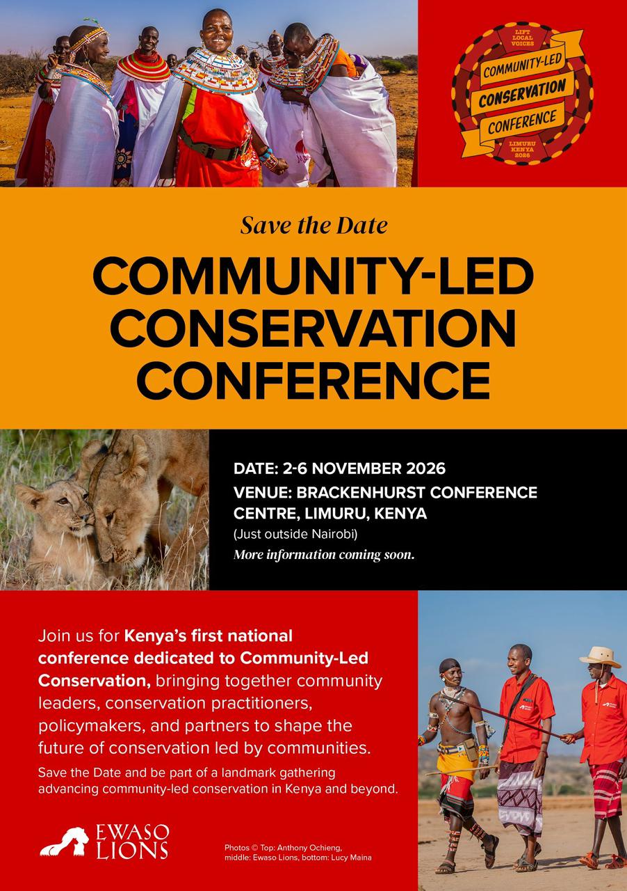 Save the Date flyer: Community-Led Conservation Conference, 2–6 November 2026, Brackenhurst Conference Centre, Limuru, Kenya.